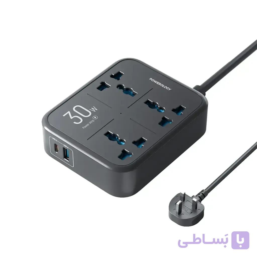 چندراهی برق 3250 وات 3 پریز یونیورسال پاورلوژی PWCUQC037 — تصویر 1