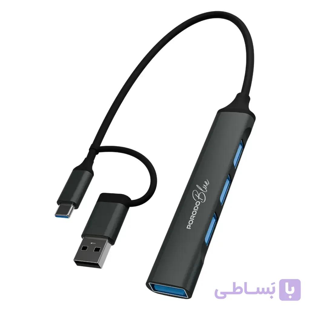 هاب 4 پورت دو سر USB-A و USB-C پرودو PBHUB0019 — تصویر 1