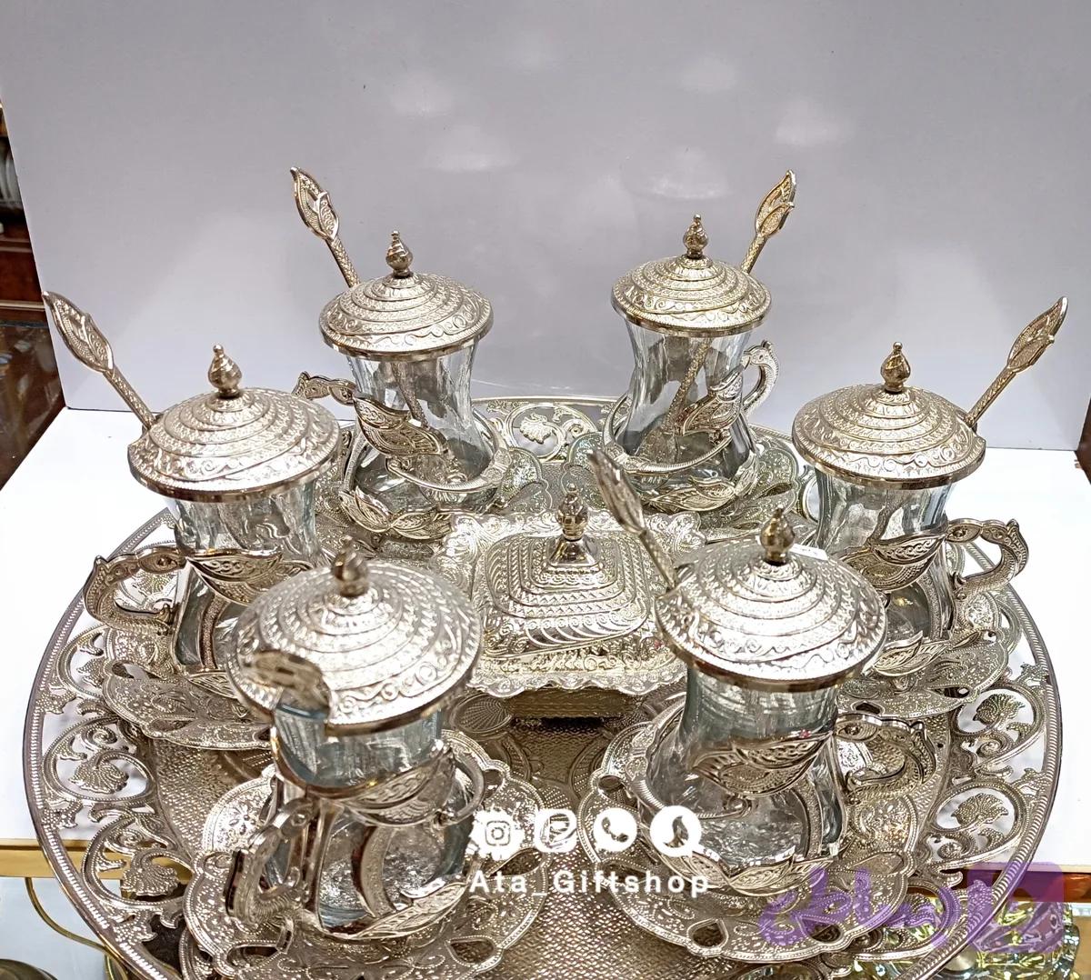 سرویس چایخوری استیل نقره ای