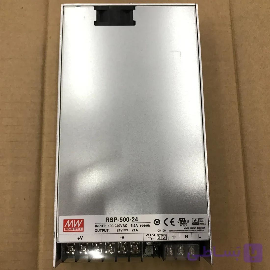 منبع تغذیه سوئیچینگ صنعتی MEAN WELL RSP-500-24، خروجی 24V DC، جریان 21A و توان 504W — تصویر 1
