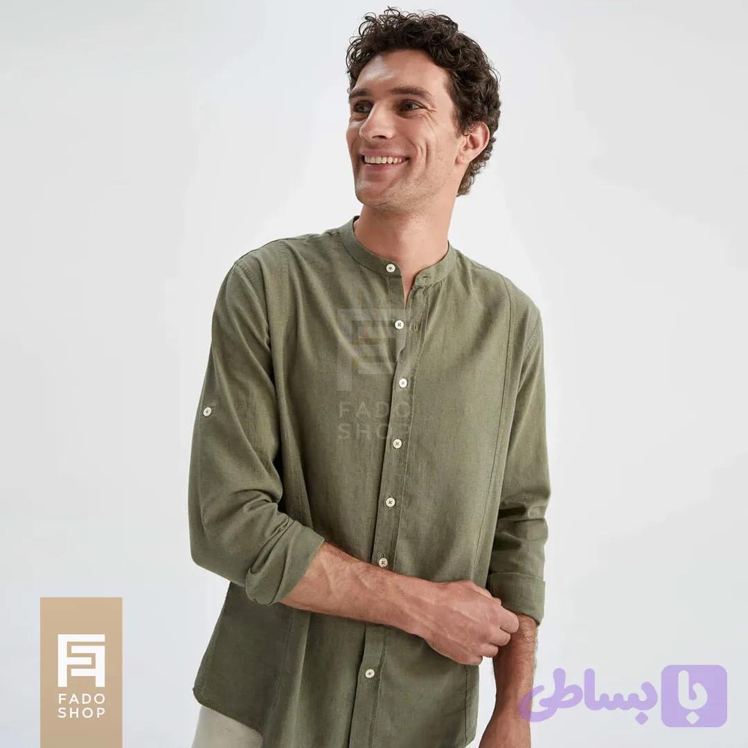 پیراهن لینن یقه دیپلمات دفکتو — تصویر 1