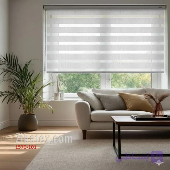 پرده زبرا طرح چوب تور ریز شیری کد 101_1570 — تصویر 1