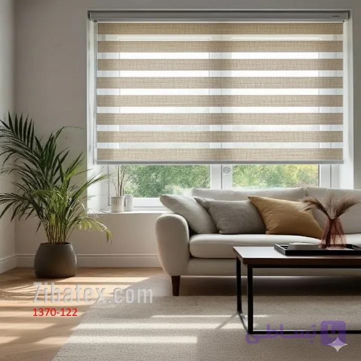 پرده زبرا طرح چوب تور درشت کرم روشن کد 122_1370 — تصویر 1