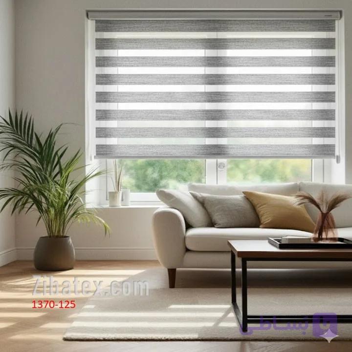 پرده زبرا طرح چوب تور درشت نقره‌ای روشن کد 125_1370 — تصویر 1