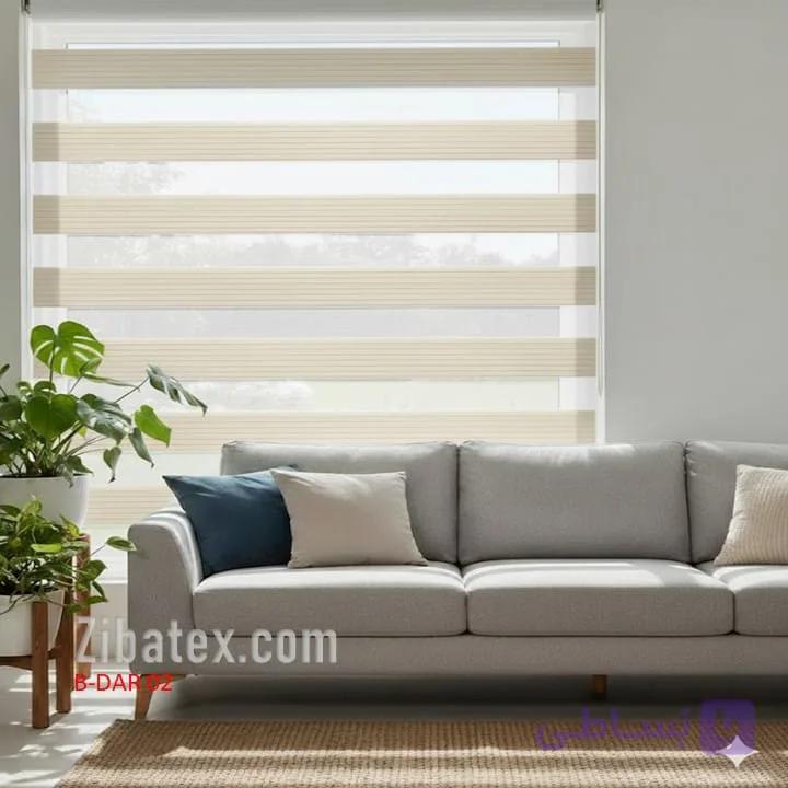پرده زبرا پلیسه طرح کلاسیک شیری — تصویر 1