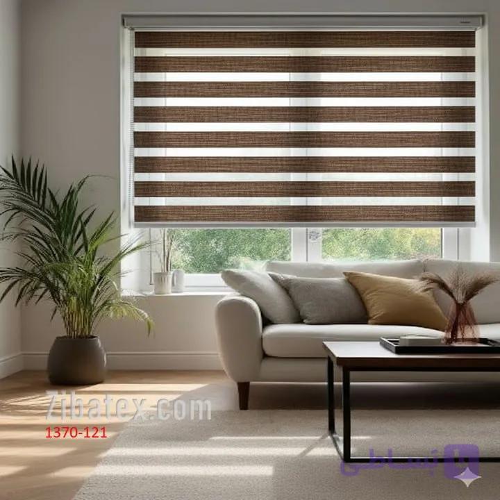 پرده زبرا طرح چوب تور درشت قهوه‌ای تیره کد 123_1370 — تصویر 1