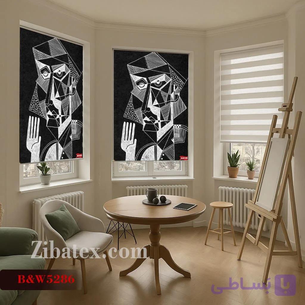 پرده شید چاپی طرح چهره هندسی کد B&W 5286 — تصویر 1