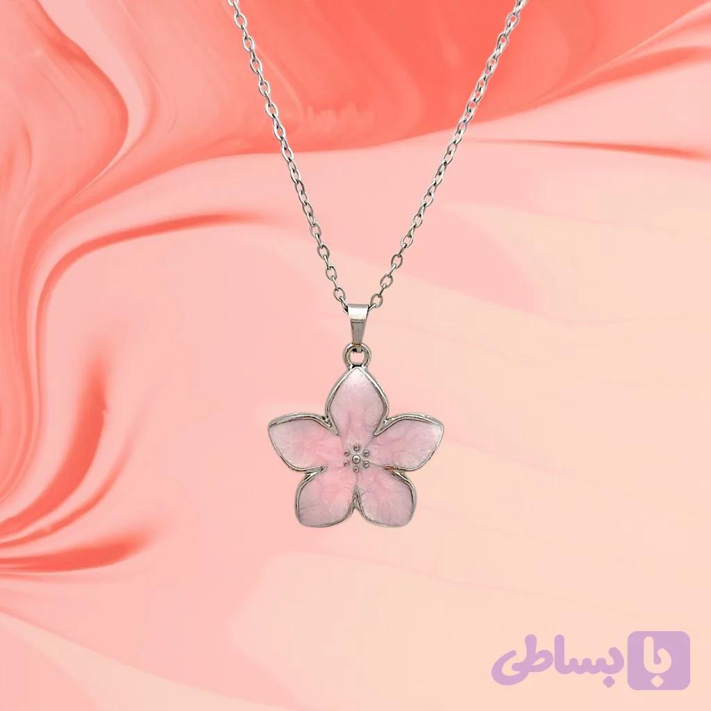 گردنبند زنانه مدل گل پنج‌ پر میناکاری کد 001 — تصویر 1