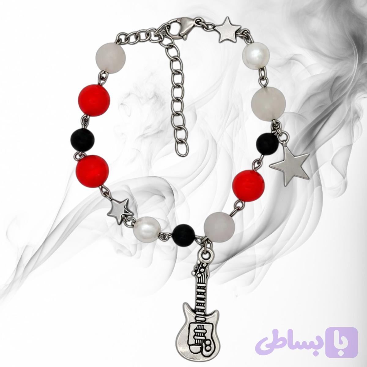 دستبند دخترانه استیل مدل ستاره و گیتار کد 001 — تصویر 1