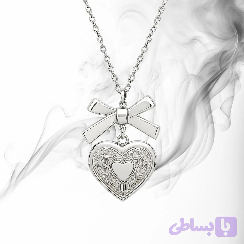 گردنبند زنانه مدل لاکت قلب و پاپیون کد 003 — تصویر 1
