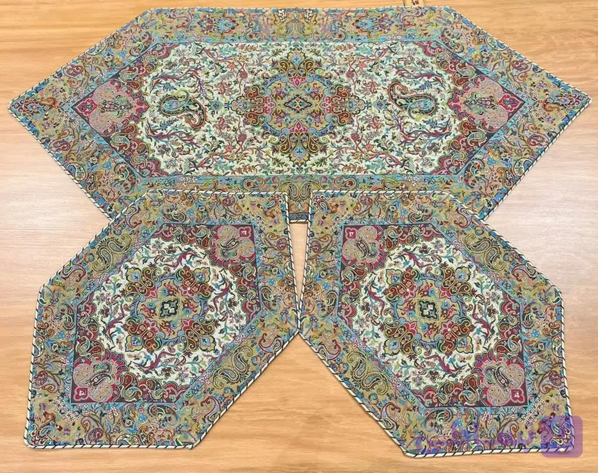 رومیزی ترمه ابریشم 3 تیکه طرح سپهسالار کد 7