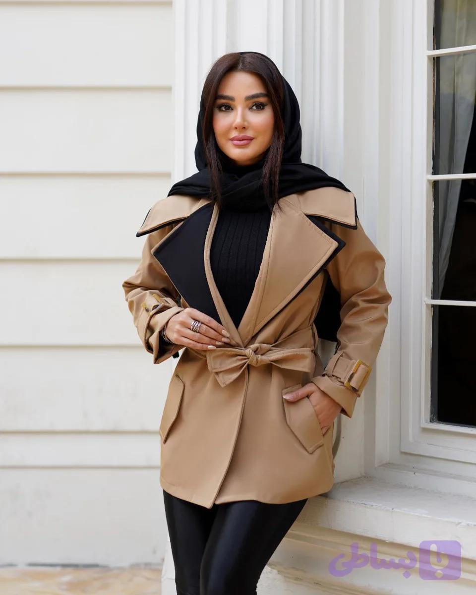 بارانی زنانه دو یقه کتان آستردار مدل کاترینا سایز ۳۶ تا ۴۶ اصالت کالا