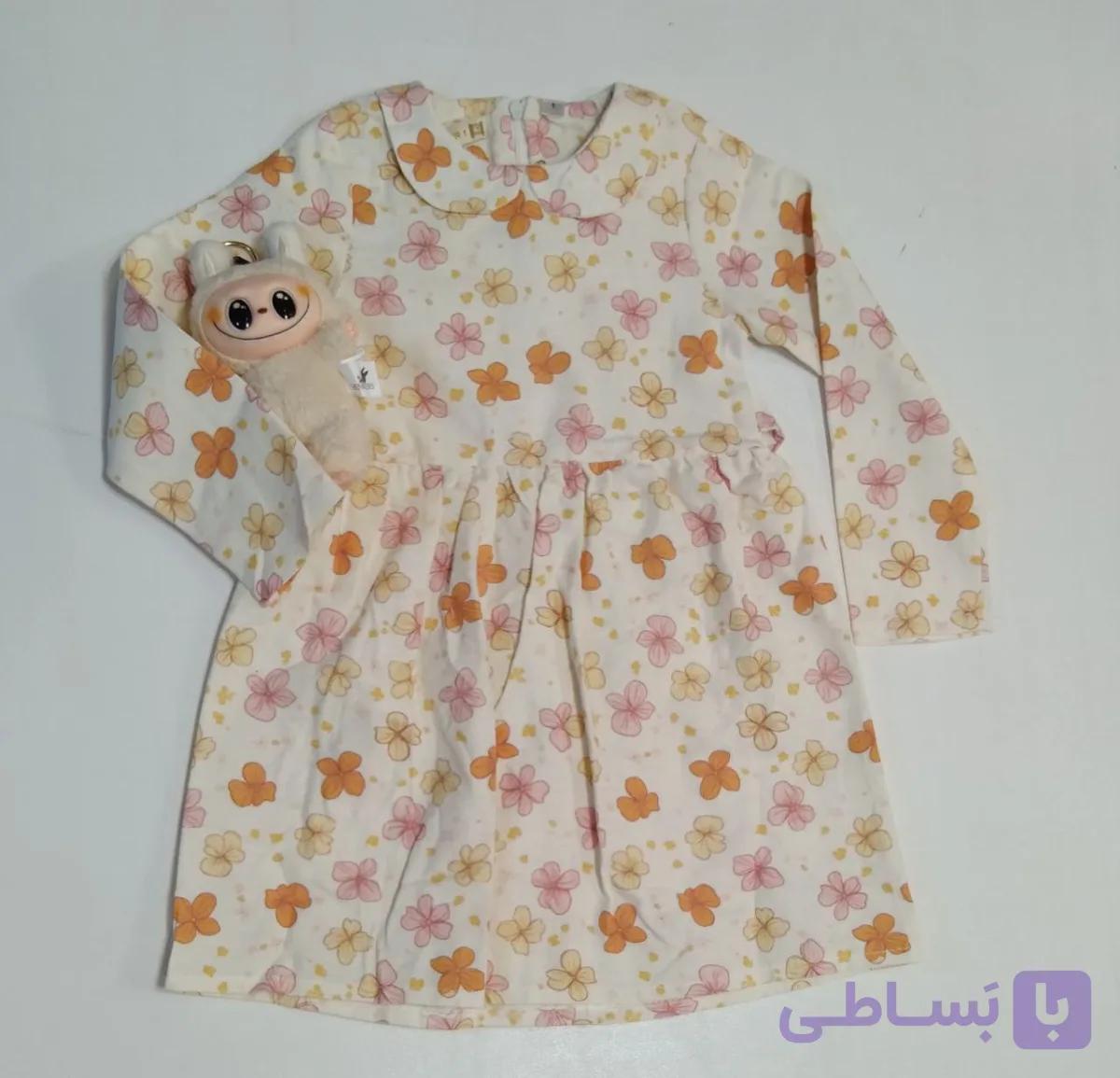 پیراهن دخترانه آستین بلند کتان نخ