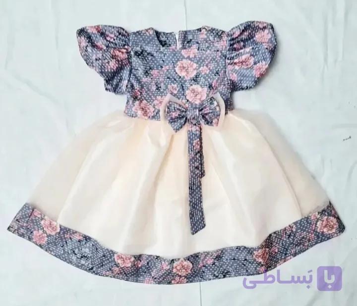 پیراهن مجلسی دخترانه پارچه ژاکارد کوک دوزی دامن سه لایه (تور، تافته، آستر)