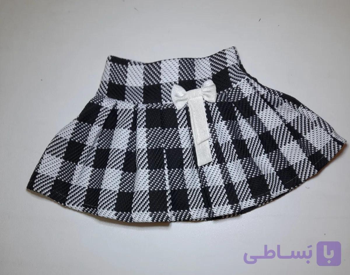 دامن تک دخترانه پلیسه داخل آستر مجلسی طرح چهارخونه