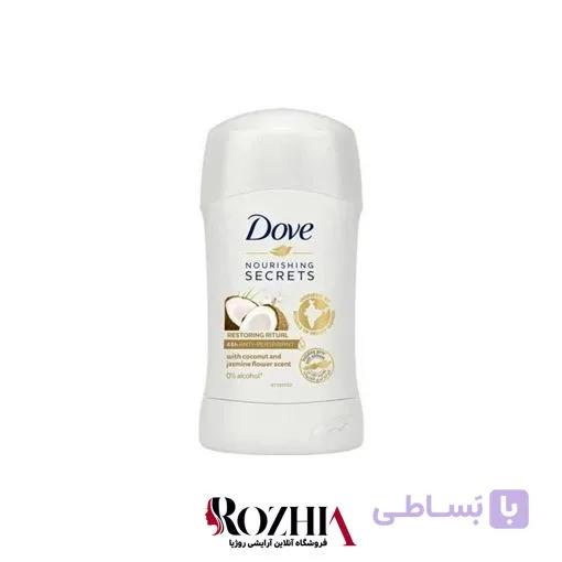 استیک ضد تعریق زنانه داو Dove مدل آیین ترمیم کننده شیفته نارگیل و یاس Nourishing Secrets Restoring Ritual حجم 40 گرم