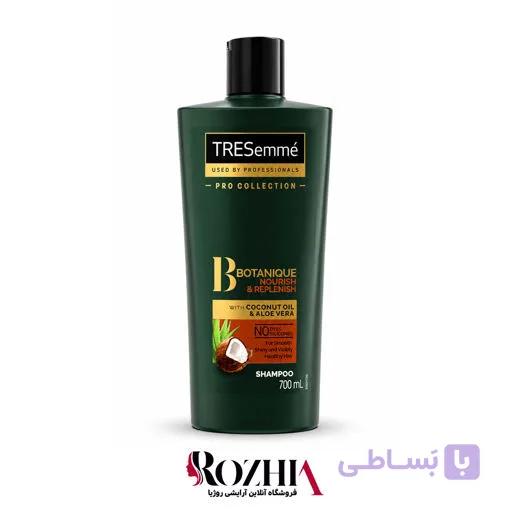 شامپو مغذی و آبرسان مو ترزمه TRESemmé مدل بوتانیک Botanique حاوی روغن نارگیل و آلوئه ورا حجم 700 میل