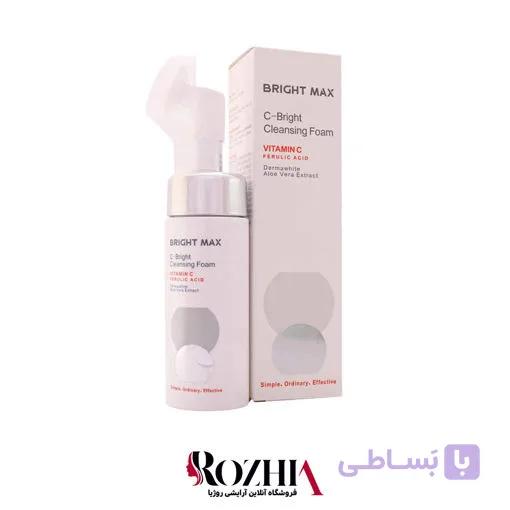 فوم شستشوی صورت براش دار برایت مکس BRIGHT MAX مدل ضد لک و روشن کننده سی برایت C-Bright Cleansing Foam حجم 150 میلی لیتر