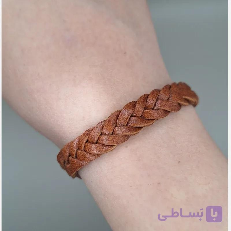 دستبند چرم طبیعی بافت پنج تایی