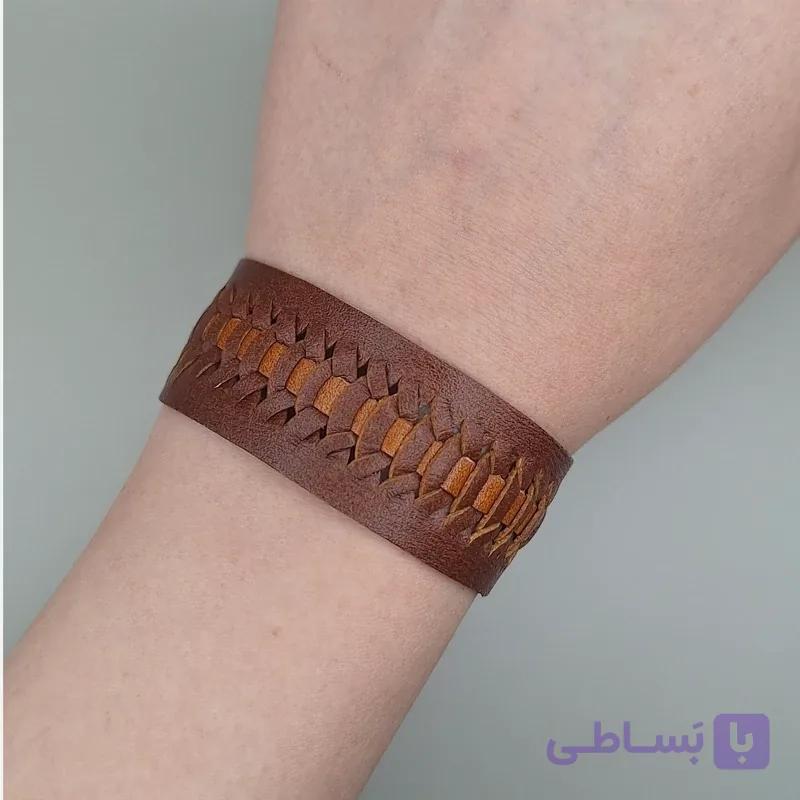 دستبند چرم طبیعی مدل بافت تک رنگ یا دورنگ دستساز