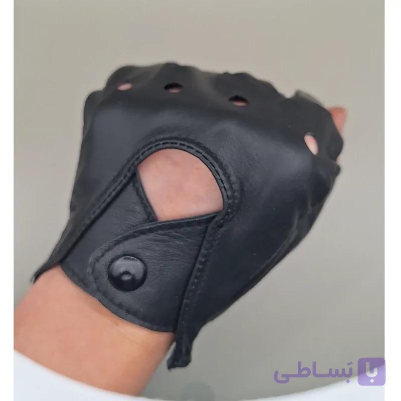 دستکش چرم رانندگی اسپرت چرم طبیعی مدل نیمه انگشتی