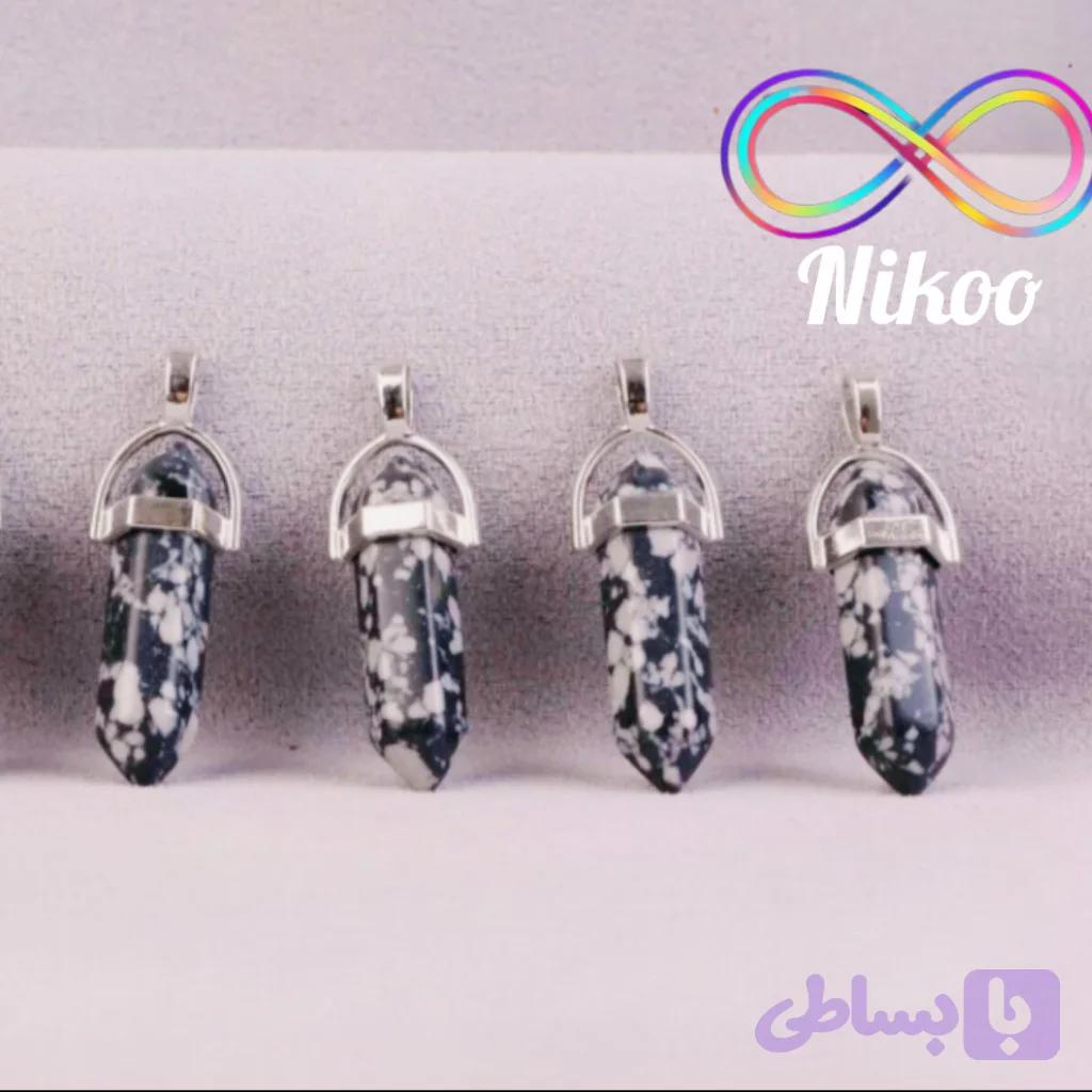 گردنبند سنگ ابسیدین لکه برفی — تصویر 1