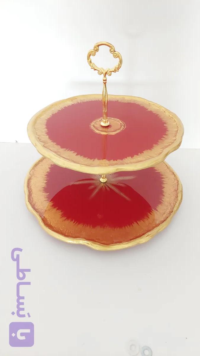 شیرینی خوری ۲طبقه چوب ورزین طرح گل