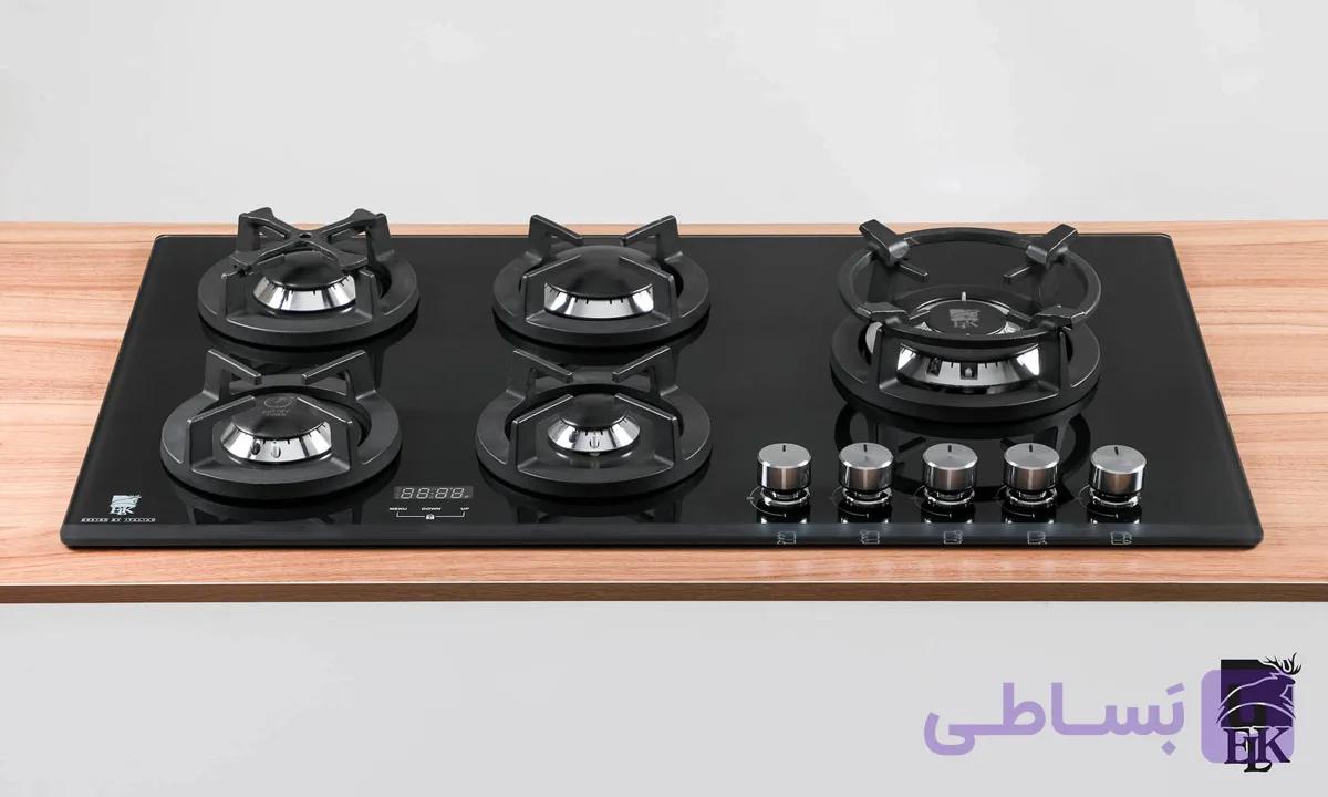 گاز صفحه شیشه ای(پنج شعله پلوپز کنار+وسط ELK-GG 5 PR) — تصویر 1