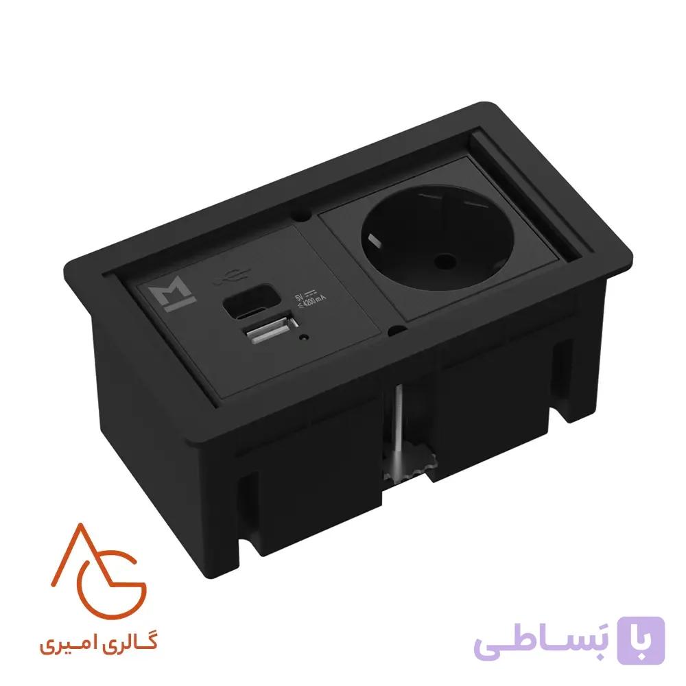 پریز PARMA توکار 1 سوکت برق (16A-2500W) یک سوکت C و A ملونی کد 10170 — تصویر 1