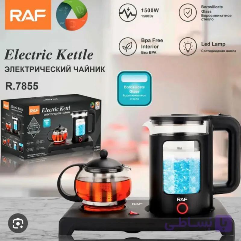 چای ساز ۱.۸ لیتری برند RAF مدل R7855 – کتری و قوری پیرکس با صفحه گرم نگهدارنده