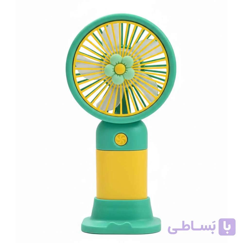 پنکه شارژی دستی یک سرعته پایه دار طرح گل