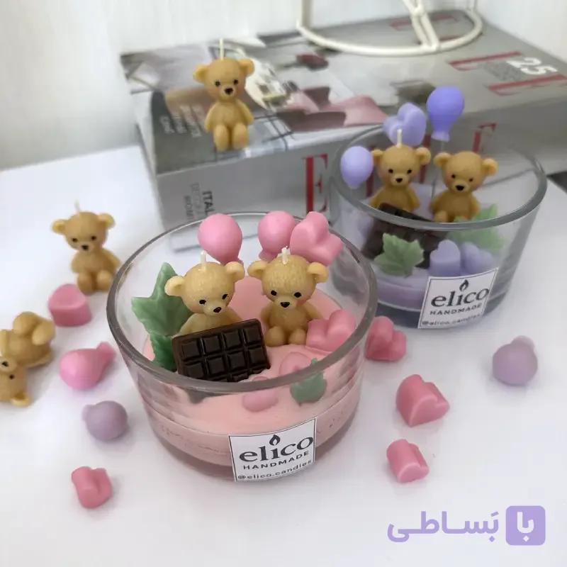 شمع دست ساز تدی تزئینی با شکلات و بادکنک — تصویر 1
