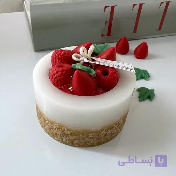 شمع تزئینی دست‌ساز مدل چیز کیک توت فرنگی و رزبری — تصویر 1