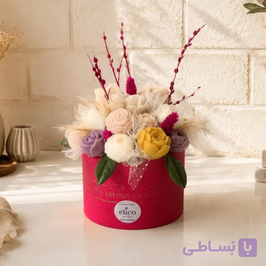 باکس گل شمعی دست‌ساز سرخابی (حدود ۲۰ شاخه گل) — تصویر 1