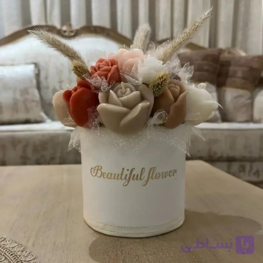 شمع باکس گل چرمی مدل Beautiful Flower (رز و لاله رنگارنگ) — تصویر 1