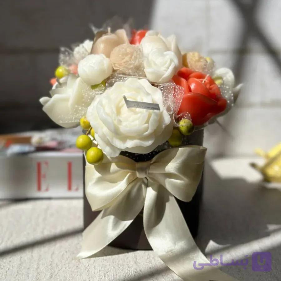 شمع باکس گل تزئینی دستساز (رنگ ترکیبی) — تصویر 1
