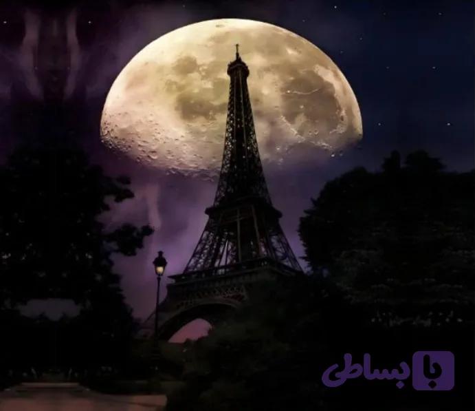 پوستر دیواری سه بعدی برج ایفل و ماه | طرح مدرن و لاکچری | WALLU — تصویر 1