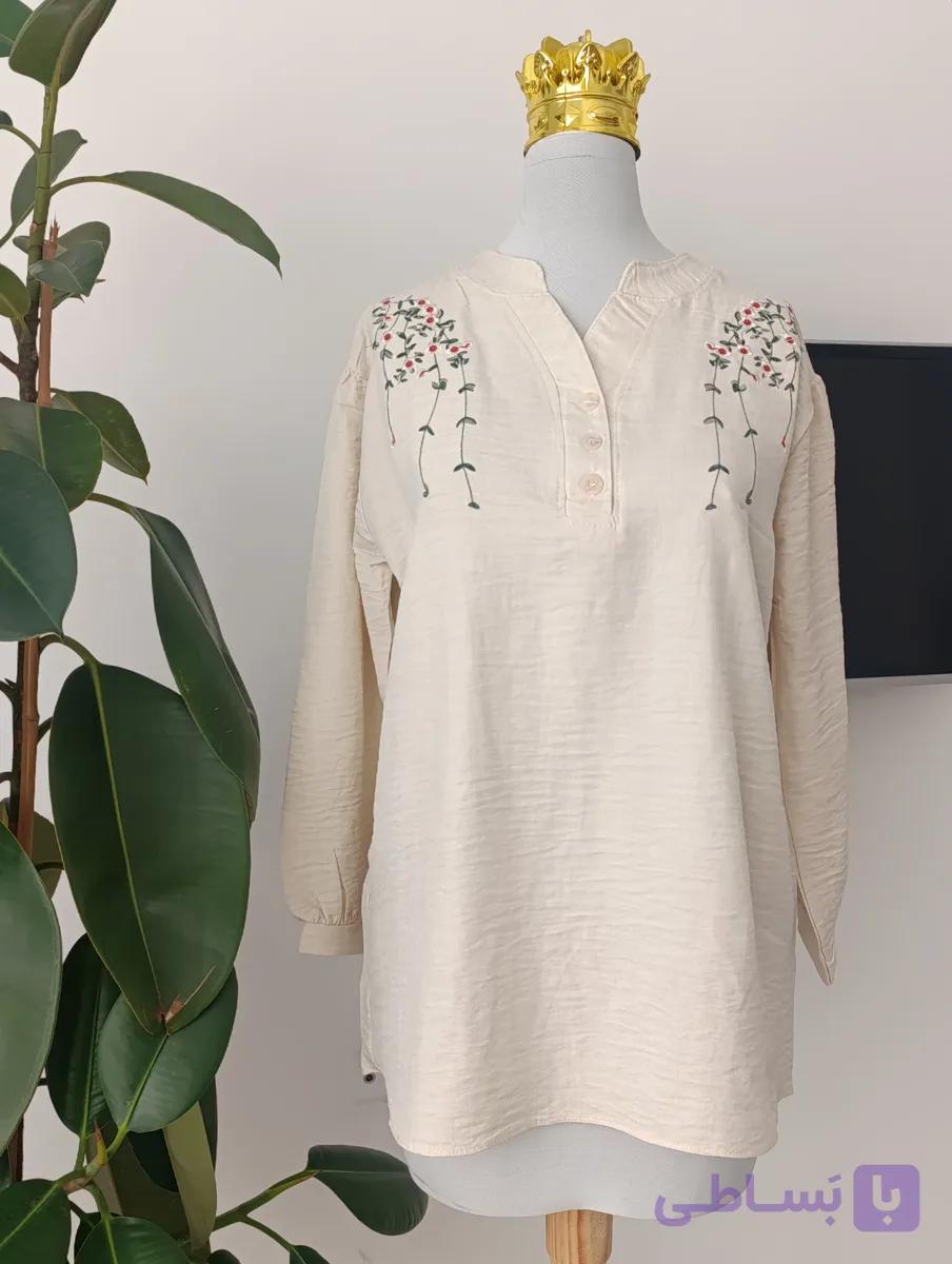 تونیک زنانه گلدوزی ( شومیز مانتویی جلو بسته)