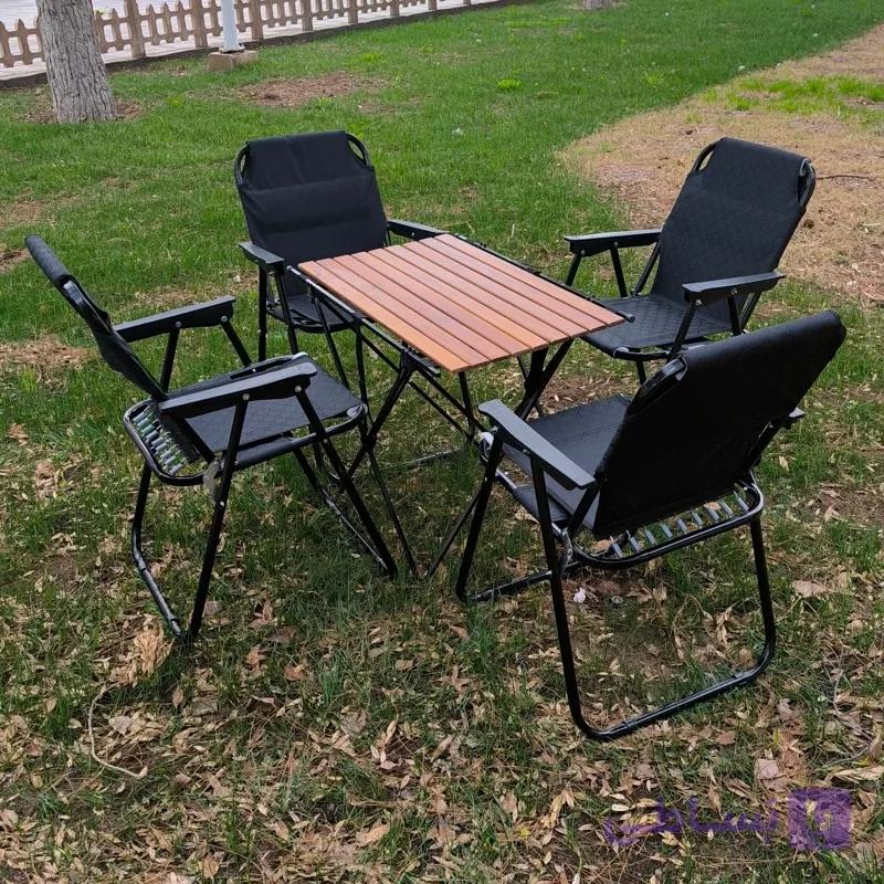 ست صندلی ساحلی تاشو VIP و میز چوبی — تصویر 1