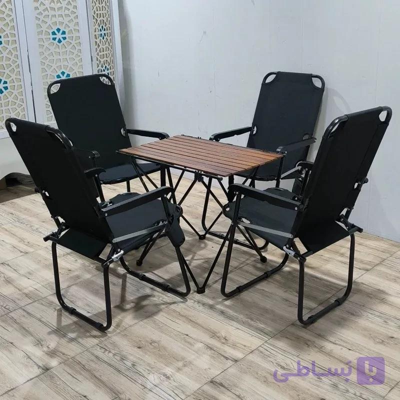 ست صندلی ساحلی تاشو سوئدی با میز چوب طبیعی — تصویر 1