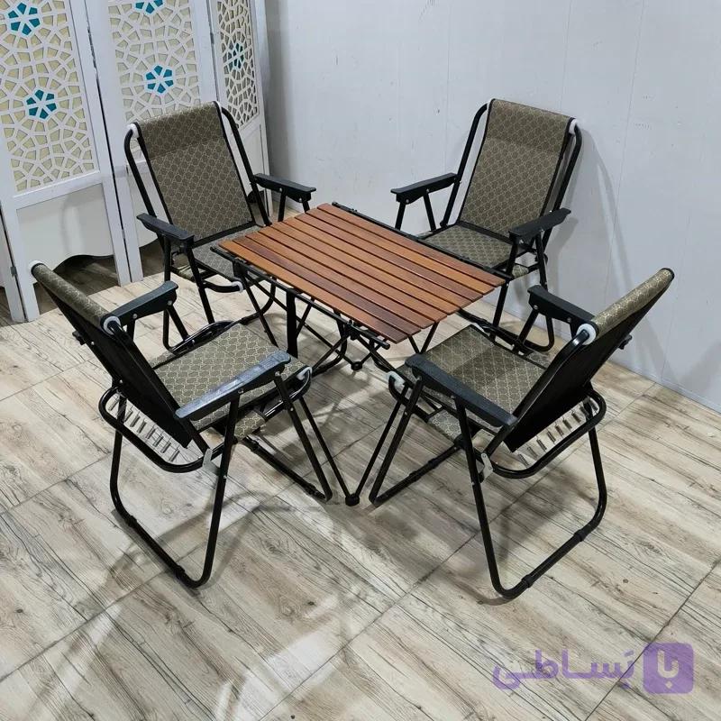 ست صندلی ساحلی تاشو 9 فنر و میز چوب طبیعی — تصویر 1