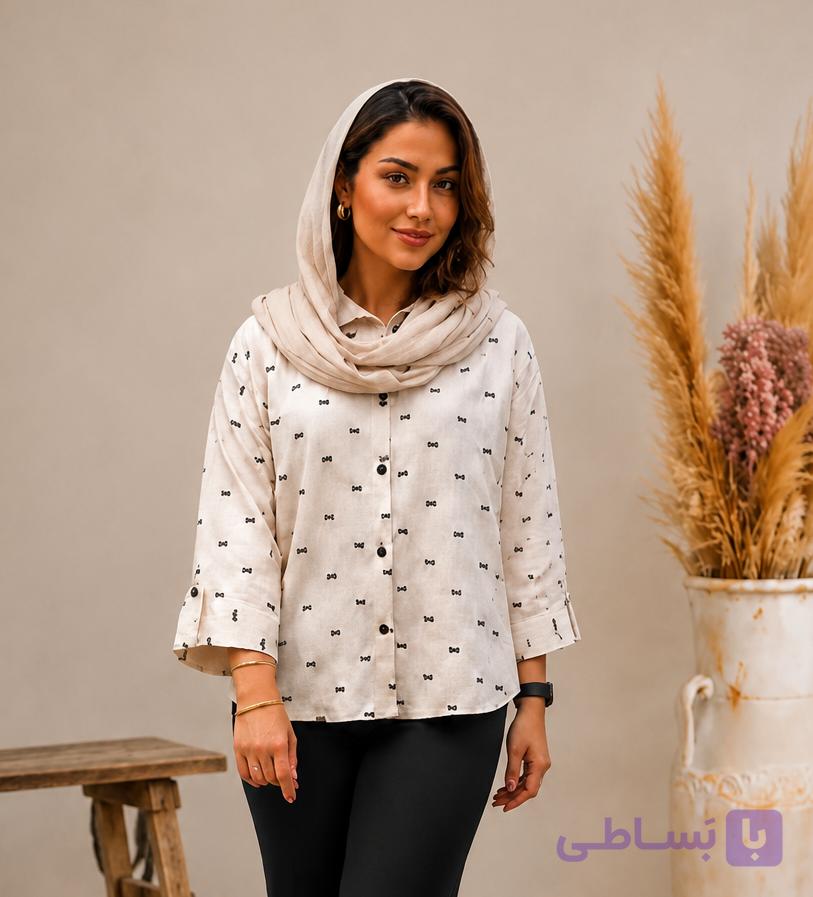 شومیز کراس طرح دار alo جنس کراس VLC فری سایز 40 تا 48