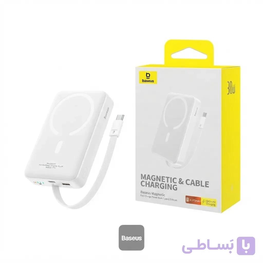 پاوربانک وایرلس 10000 میلی‌آمپر بیسوس مدل Magnetic Mini P1002210B22 توان 30 وات — تصویر 1