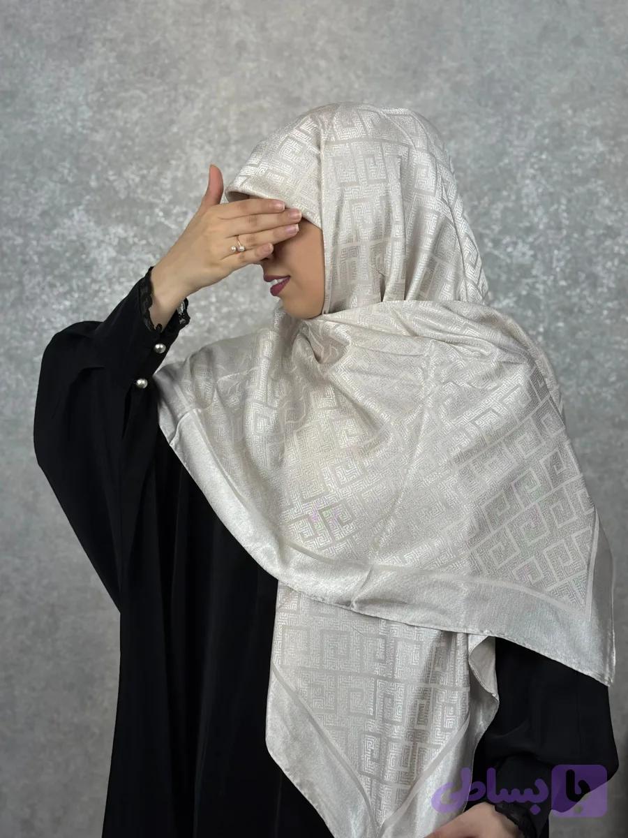 روسری ابریشم ترک دو رو رنگ شیری