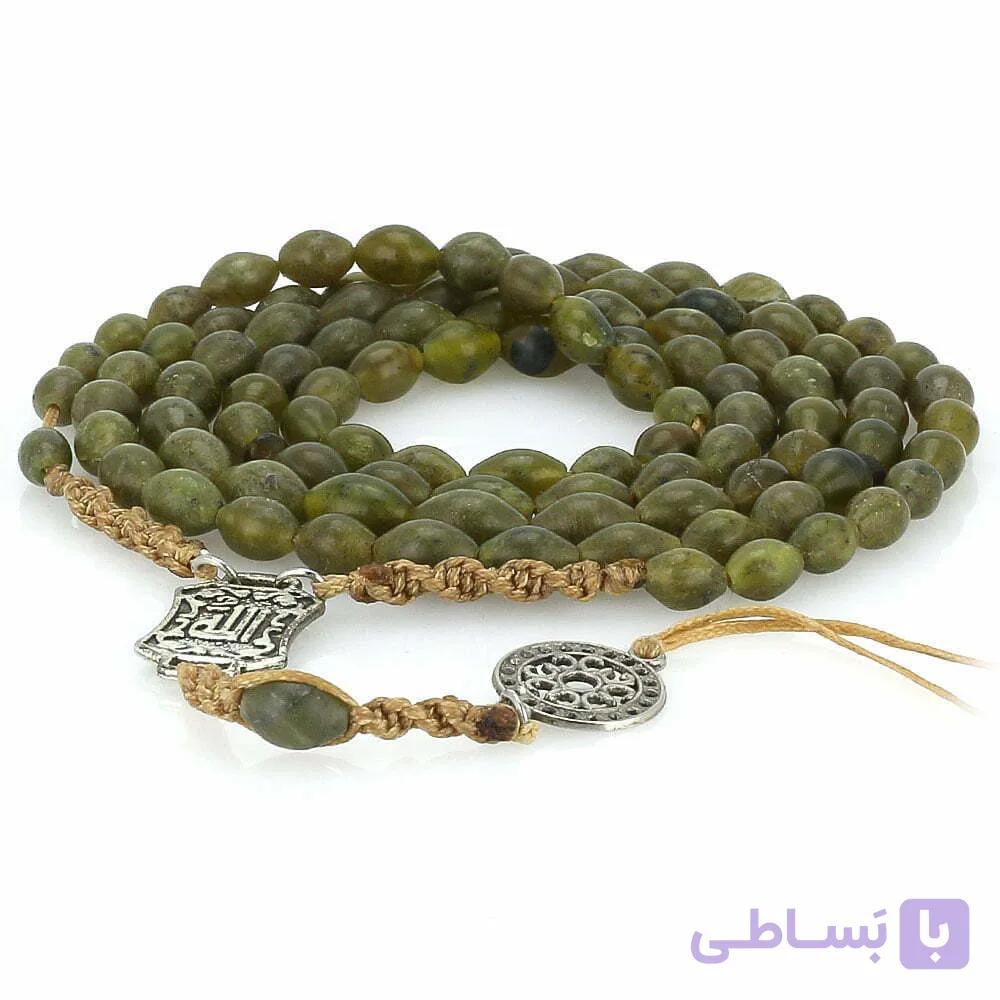 تسبیح و گردنبند شاه مقصود افغان سبز تیره یشمی مرغوب 101 دانه تراش هلی عالی معدنی دستساز بسیار خوشرنگ طراحی اسلیمی بافت مکرومه — تصویر 1