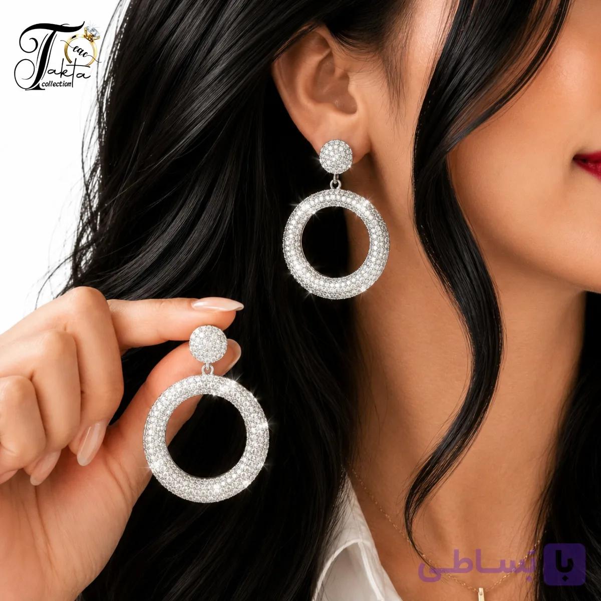 گوشواره زنانه مدل الیزا تمام نگین با نگین اتمی | Takta Collection