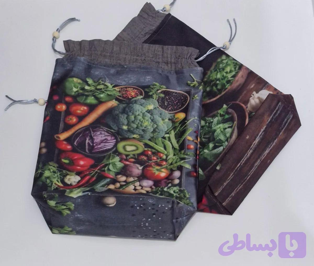 کیسه سبزی برزنتی ضد آب با آستری کتان نخ طوسی