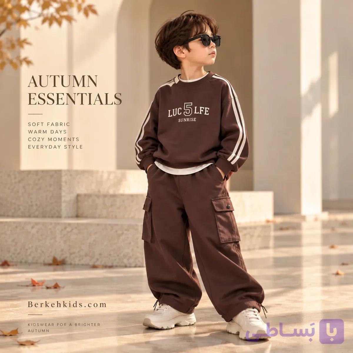 ست دورس و شلوار پسرانه بچگانه پاییزی اسپرت وارداتی مدل کارگو (۵ تا ۱۰ سال) کد bk400 — تصویر 1