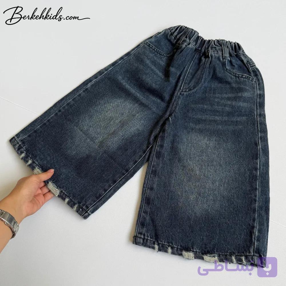 شلوار جین دخترانه بچگانه فول بگ دمپا زاپ وارداتی (۲ تا ۶ سال) کد bk410 — تصویر 1