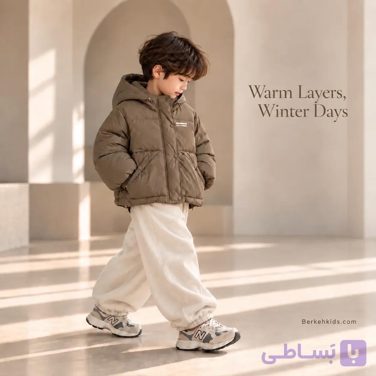 کاپشن پفی بچگانه پسرانه کلاه‌دار مدل Hello November (۳ تا ۸ سال) کد bk383 — تصویر 1